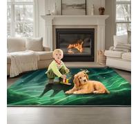 Générique Tapis Salon Forêt Magique Cerfs Lignes 120 x 180 cm Tapis Décoratif Lavable en Machine Vert, Moquette de Salon Moderne Doux Antidérapant pour Salon Chambre Salle a Manger