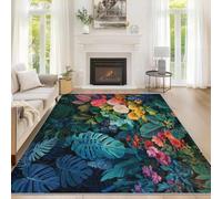 Générique Tapis Salon Forêt Tropical Humide, Tapis Chambre Monstera Feuilles de Palmier, Doux Flanelle Poil Court 50x80 cm - Lavable Antidérapant Paillasson H4