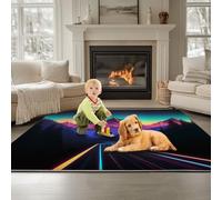 Générique Tapis Salon Futurisme Néons Montagnes 80 x 150 cm Lavable en Machine Moquette Poil Court Couleur, Tapis Moderne pour Salon Chambre, Cuisine(Dessous Antidérapant)