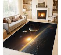 Générique Tapis Salon Galaxie Espace, Grand Tapis Motif Planète Univers Enfants Chambre 100 x 150 cm, Antidérapant Lavable Doux à Poils Ras, Decoration Maison, Gris Foncé Jaune O-fd5
