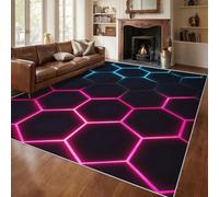 Générique Tapis Salon Géométrie Néon, Tapis Chambre Géométrique Nid d'abeille Rayon de Miel, Doux Flanelle Poil Court 80x150 cm - Lavable Antidérapant Paillasson H-98