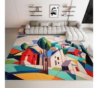 Générique Tapis Salon Géométrie Peinture De Paysage Maison Lavable Pile Courte et Douce, Rectangulaire Tapis Chambre Intérieur Extérieur Dessous antidérapant 80x150 cm, Bleu