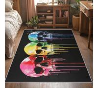 Générique Tapis Salon Graffiti Tête de Mort, Tapis Squelette Street Art, Poils Antidérapant Courts Doux Moquette pour Salon Chambre Bureau pour Un Nettoyage Facile 140 x 200 cm P-&121