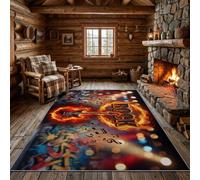 Générique Tapis Salon Guitare électrique, Notes de musique120 × 180 cm | Art abstrait Chambre Cuisine, Salle à Manger, Bureau,Salle de Bain Noir Lavable en Machine, Poils Courts,