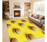Générique Tapis Salon Hamburger 160x230 cm, Tapis Drôle Nourriture Jaune pour Chambre, Moquette Antidérapant Lavable à Poils Ras, Paillasson Décor à La Maison C17