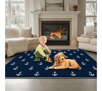 Générique Tapis Salon Icônes Nautiques Simples 60 x 90 cm Lavable en Machine Moquette Poil Court Bleu Marine, Tapis Moderne pour Salon Chambre, Cuisine(Dessous Antidérapant)