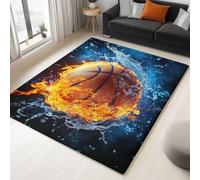 Générique Tapis Salon Impression 3D Basket Ball Eau Et Feu 80x150 cm Tapis Poils Courts Antidérapant Lavables, pour Chambre, Cuisine, Salle à Manger, Bureau