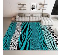 Générique Tapis Salon Imprimés Animaliers Imprimé Zèbre Imprimé Léopard Lavable Pile Courte et Douce, Rectangulaire Tapis Chambre Intérieur Extérieur Dessous antidérapant 80x150 cm, Turquoise