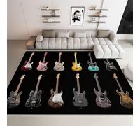Générique Tapis Salon Instruments De Musique Guitare Électrique Lavable Pile Courte et Douce, Rectangulaire Tapis Chambre Intérieur Extérieur Dessous antidérapant 120x170 cm, Noir