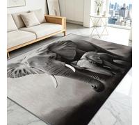 Générique Tapis Salon Interieur 80 x 150 cm D'Entrée Lavable en Machine Antidérapant Animaux Éléphant et bébé Petit Carpet Descente de Lit Cuisine Doux Poil Ras Faune Africaine Tapis