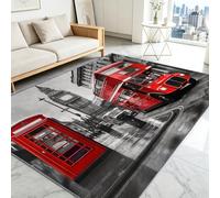 Générique Tapis Salon Interieur 80 x 150 cm D'Entrée Lavable en Machine Antidérapant Bus à impériale Londres Rue de Ville Petit Carpet Descente de Lit Cuisine Doux Poil Ras Tapis