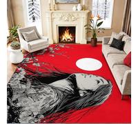 Générique Tapis Salon Japonais 140 x 200 cm, Lavable en Machine Tapis avec Tradition Peuple Fleurs De Cerisier, Rouge Moquette Antidérapant pour Chambre Salle a Manger, Flanelle Douce Poils Courts