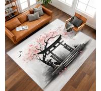 Générique Tapis Salon Japonais, Tapis Chambre Torii Fleurs de Cerisier Peinture a l'Encre, Doux Flanelle Poil Court 50x80 cm - Lavable Antidérapant Paillasson H1