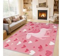 Générique Tapis Salon Kawaii Filles 200x300 cm, Tapis Motif Licorne Rose Mignon Antidérapant Poils Ras Doux Lavable pour Chambre, Moquette Décoration Intérieure QAZ64