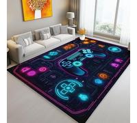Générique Tapis Salon Lavable 40 x 60 cm, Graphismes du Jeu Couleurs Néon Manette De Jeu Tapise Moquette à Poils Ras pour Décor de Salon - Antidérapant Noir Tapis