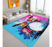 Générique Tapis Salon Lavable 90 x 120 cm, Dessins Animés Graffitis Batterie Tapise Moquette à Poils Ras pour Décor de Salon - Antidérapant Bleu Rose Tapis