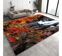 Générique Tapis Salon Lavable Automne Feuilles D'érable Rouge 120x180 cm Moquette Interieur, Ruisseaux Et Cascades Doux Antidérapant Flanelle Tapis pour Salon Chambre à Coucher d'enfant Entrée D-67