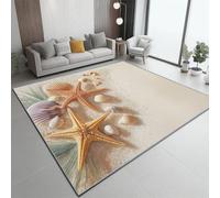 Générique Tapis Salon Lavable Beige 180x240 cm, Plage Coquillage Étoile De Mer Imprimé Pile Courte et Douce Antidérapant Rectangulaire Tapis pour Chambre Les Salons et Les Couloirs