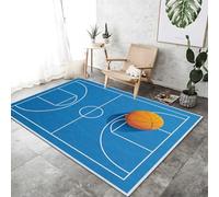 Générique Tapis Salon Lavable Bleu 60x90 cm, Simple Terrain De Basket Imprimé Pile Courte et Douce Antidérapant Rectangulaire Tapis pour Chambre Les Salons et Les Couloirs