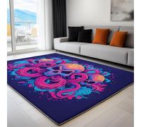Générique Tapis Salon Lavable Bureau Entrée Adulte 100 x 150 cm, Doux Tapis Chambre Violet Léger Antidérapant Art Pieuvre Crâne Graffiti Imprimé Rectangle Poil Court