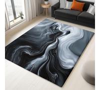 Générique Tapis Salon Lavable Bureau Entrée Adulte 120 x 160 cm, Doux Tapis Chambre Noir Léger Antidérapant Minimaliste Abstrait Ondulé Texture Marbrée Imprimé Rectangle Poil Court