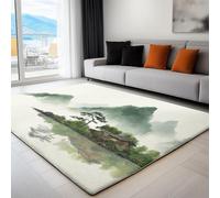 Générique Tapis Salon Lavable Bureau Entrée Adulte 80 x 150 cm, Doux Tapis Chambre Blanc Léger Antidérapant À l'est Montagnes Et Rivières Arbres Imprimé Rectangle Poil Court