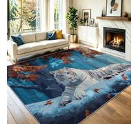Générique Tapis Salon Lavable en Machine 80 x 150 cm - Tigre Sauvage Décoratif Antidérapant pour Intérieur, Tapis à Poil Ras Doux pour Salle à Manger Bureau Entrée et Cuisine Bleu