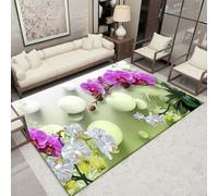 Générique Tapis Salon Lavable en Machine Doux Antidérapant 90 X 150 CM Boho | Chaleureuse Accueillante Pour Salon,Idéal Pour Printemps Automne Hiver Facile D'Entretien,Fleurs Blanches Violettes