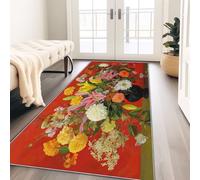 Générique Tapis Salon Lavable Glamour Fleurs Classique Vase, Doux Antidérapant Tapis de Passage Couloir, Cuisine, Entrée, Adulte Enfant Chambre, Descente de Lit Decoration 80 x 150 cm, Rouge