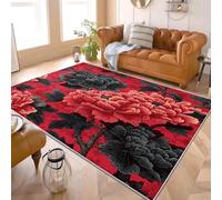 Générique Tapis Salon Lavable Machine 80x150 cm Pivoine De Style Chinois Traditionnel Moderne Tapis Décoratif Résistant Antidérapant Rouge pour Salle Manger Cuisine Salon Canapé Chambre Enfants