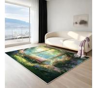 Générique Tapis Salon Lavable Machine - Tapis antidérapant Moelleux Grand Format, Tapis entrée Chambre Cuisine Doux, 60 X 120 cm, Paisible Jardin balançoire, Vert Rose