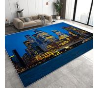 Générique Tapis Salon Lavable Manhattan New York 80x120 cm Moquette Interieur, Vue Nocturne De La Ville Doux Antidérapant Flanelle Tapis pour Salon Chambre à Coucher d'enfant Entrée D-415