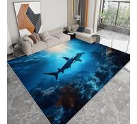 Générique Tapis Salon Lavable Monde sous-Marin Requins-Marteaux Récif Coralliens 60 x 90 cm Moquette Interieur, Bleu Doux Antidérapant Flanelle Tapis pour Salon Chambre à Coucher d'enfant Entrée