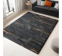 Générique Tapis Salon Lavable Noir 140x200 cm, Mal Planches De Bois Texture Imprimé Pile Courte et Douce Antidérapant Rectangulaire Tapis pour Chambre Les Salons et Les Couloirs