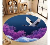 Générique Tapis Salon Lavable Rond Style Japonais Grue Fleurs De Cerisier 180 cm Moquette Rond Interieur, Bleu Foncé Doux Antidérapant Flanelle Tapis pour Salon Chambre à Coucher d'enfant Entrée