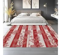 Générique Tapis Salon Lavable Rouge 100x150 cm, Oriental Rétro Fleurs Rayures Imprimé Pile Courte et Douce Antidérapant Rectangulaire Tapis pour Chambre Les Salons et Les Couloirs