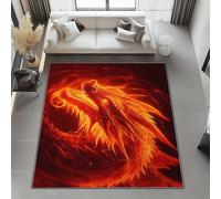 Générique Tapis Salon Lavable Rouge 40x60 cm, Fantaisie Dragon Flamme Imprimé Pile Courte et Douce Antidérapant Rectangulaire Tapis pour Chambre Les Salons et Les Couloirs