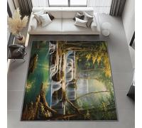 Générique Tapis Salon Lavable Vert 50x80 cm, Paysage De Parc Cascade Imprimé Pile Courte et Douce Antidérapant Rectangulaire Tapis pour Chambre Les Salons et Les Couloirs