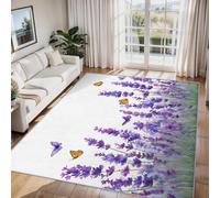 Générique Tapis Salon Lavande Violet, Grand Tapis Motif Papillon Aquarelle Chambre 100 x 150 cm, Antidérapant Lavable Doux à Poils Ras, Decoration Maison, Violet Blanc O-fd9