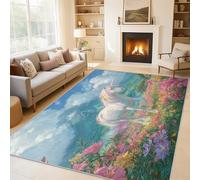 Générique Tapis Salon Licorne Mignon 120x160 cm, Tapis Motif Fleurs Sauvages Kawaii Filles Antidérapant Poils Ras Doux Lavable pour Chambre, Moquette Décoration Intérieure QAZ64
