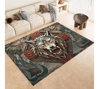 Générique Tapis Salon Loup 100x150 cm Cachemire Tapis Chambre Pirate Viking 3D Imprimé Antidérapant Lavable Nettoyage Facile à la Machine ou à la Main pour Entrée Studio Côté Lit ou Décoration Murale
