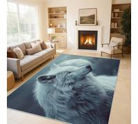 Générique Tapis Salon Loup Blanc 160x230 cm, Tapis Pleine Lune pour Chambre, Moquette Antidérapant Lavable à Poils Ras, Paillasson Décor à La Maison C&J55