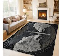 Générique Tapis Salon Loup Viking, Tapis Corbeau Runes Vikings, Poils Antidérapant Courts Doux Moquette pour Salon Chambre Bureau pour Un Nettoyage Facile 200 x 300 cm P-&88
