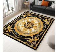 Générique Tapis Salon Luxe Style Noir et Or Modèle 80 x 120 cm Lavable en Machine Super Doux et Antidérapant Tapis Décoratif Salon Doux Poil Court pour Chambre Adulte, Salle à Manger