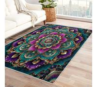 Générique Tapis Salon Mandala Bohème, Tapis Floral Ethnique, Poils Antidérapant Courts Doux Moquette pour Salon Chambre Bureau pour Un Nettoyage Facile 80 x 150 cm P-&98