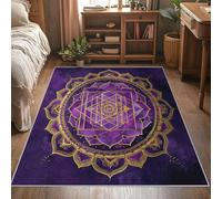 Générique Tapis Salon Mandala Violet, Tapis Fleur Bohème, Poils Antidérapant Courts Doux Moquette pour Salon Chambre Bureau pour Un Nettoyage Facile 120x170 cm P-&121