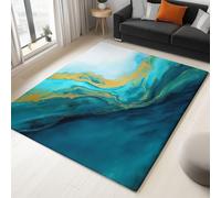 Générique Tapis Salon Marbre Bleu et Or Modèle 80 x 150 cm Lavable en Machine Super Doux et Antidérapant Tapis Décoratif Salon Doux Poil Court pour Chambre Adulte, Salle à Manger