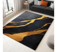 Générique Tapis Salon Marbre Noir et Or Moderne Modèle 80 x 150 cm Lavable en Machine Super Doux et Antidérapant Tapis Décoratif Salon Doux Poil Court pour Chambre Adulte, Salle à Manger