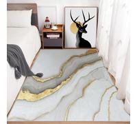 Générique Tapis Salon Marbre Platine 120x180 cm, Tapis Motif Abstrait Blanc Or Antidérapant Poils Ras Doux Lavable pour Chambre, Moquette Décoration Intérieure QAZ66