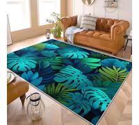 Générique Tapis Salon Moderne 160 x 230 cm 3D Plante Impression Tapis Lavable en Machine, à Poils Ras avec Dos Antidérapant Bleu-Vert Paillasso pour Cuisine, Salle à Manger, Bureau et Chambre